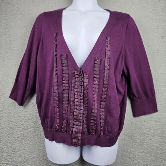 Lane Bryant Sweater Cardigan Womens 22 24 Purple V-Neck Button Front Embellished - Picture 12 of 14